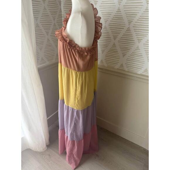 Entro Women’s Large Shimmer Colorblock Ruffle One Shoulder Dress - Picture 3 of 5